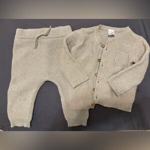 carters 12 month gender neutral cotton taupe woven set sweater and pants